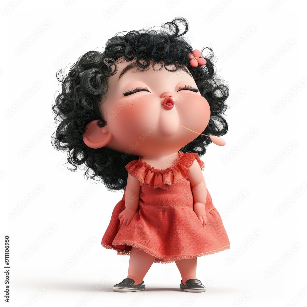 Cartoon girl with curly hair blowing a kiss Cartoon girl with curly hair blowing a kiss