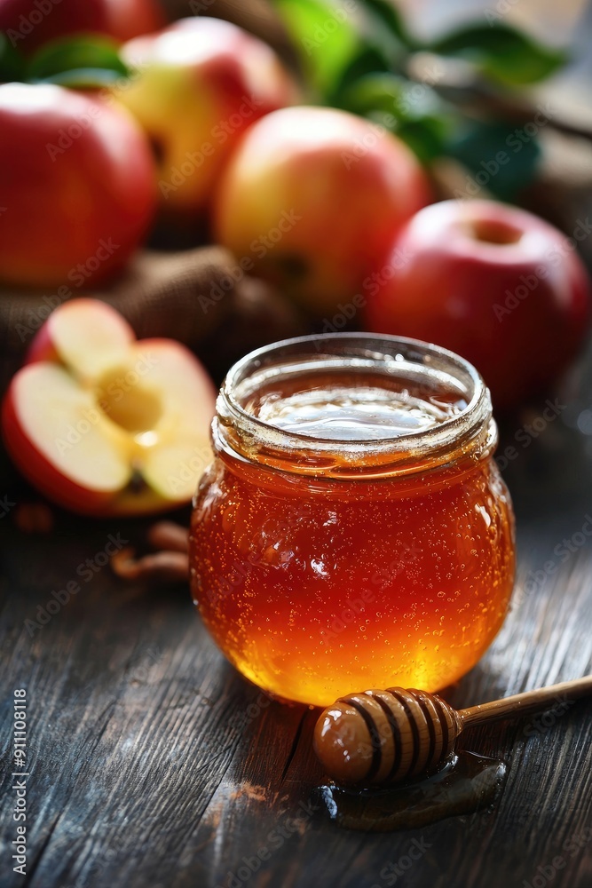 apples with honey on the table. Selective focus apples with honey on the table. Selective focus