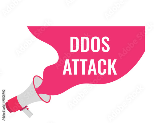 ddos attack button, banner, label, template for website. ddos attack text with colorful megaphone icon
