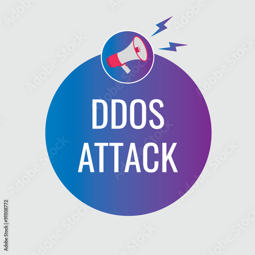 ddos attack button, banner, label, template for website. ddos attack text with colorful megaphone icon
