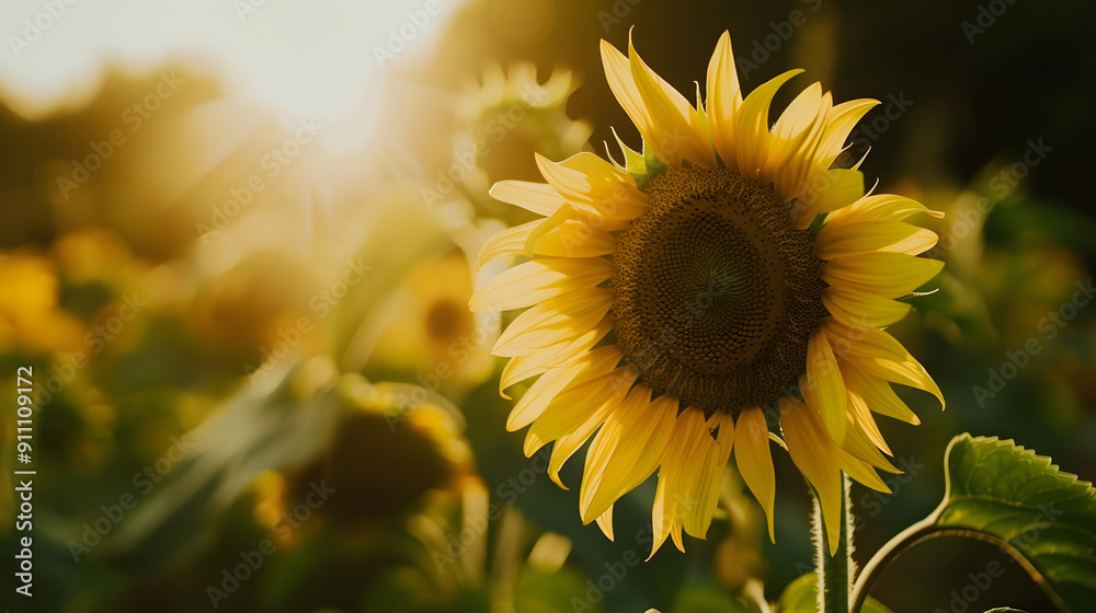 Fototapeta premium A bright sunflower in full bloom under the summer sun, isolated in a beautiful garden setting