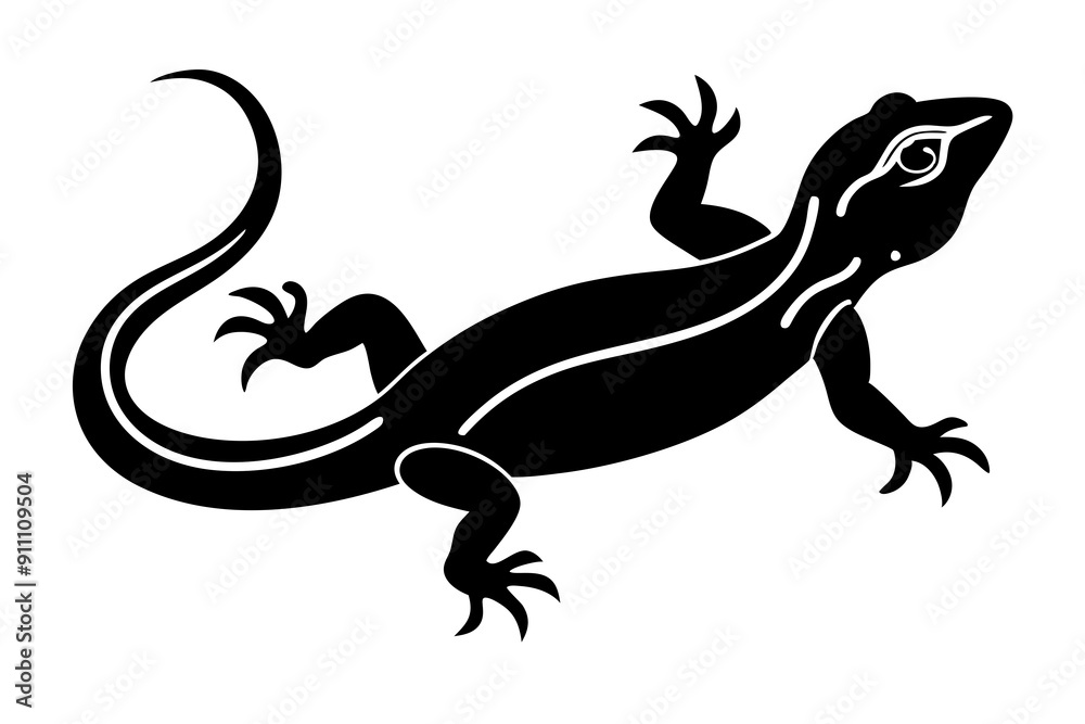 Fototapeta premium Lizard black Silhouette vector isolated on white background 