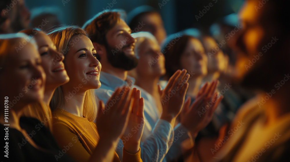 Enthusiastic Audience Applauding Performers During Evening Event in Brightly Lit Venue Enthusiastic Audience Applauding Performers During Evening Event in Brightly Lit Venue