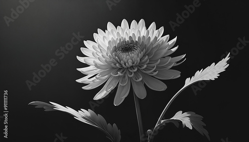 Dahlia flower with green leaves on a black background photo