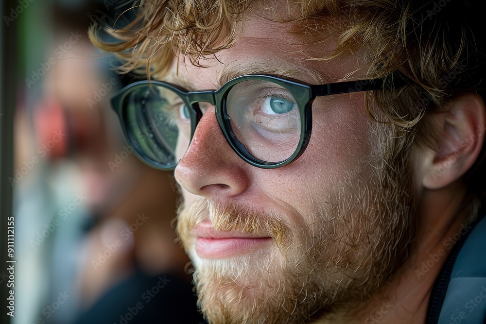 Closeup Portrait of a Man With Red Hair and Glasses in a Car Closeup Portrait of a Man With Red Hair and Glasses in a Car