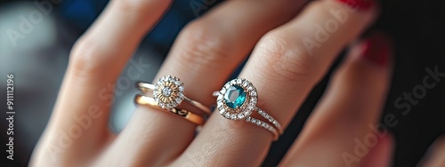 close-up of a girl's hand with rings. Selective focus