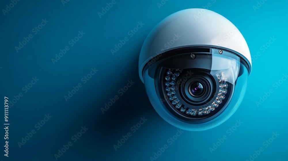Modern Security Camera on Blue Background