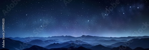 A mesmerizing image of rolling mountain ranges shrouded beneath a star-filled night sky, showcasing the quiet majesty of nature. photo