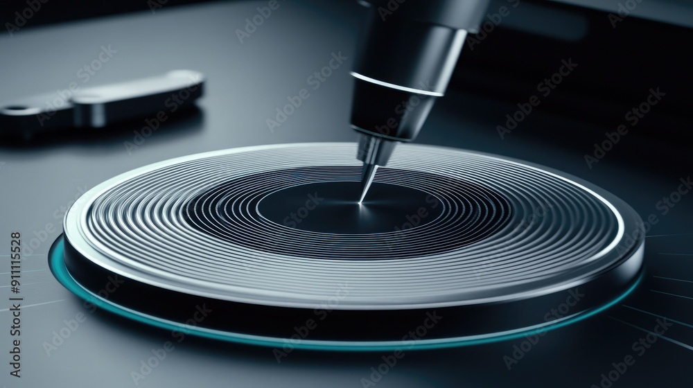 Precision Tool Engaging With Smooth Circular Surface in Workshop Setting Precision Tool Engaging With Smooth Circular Surface in Workshop Setting