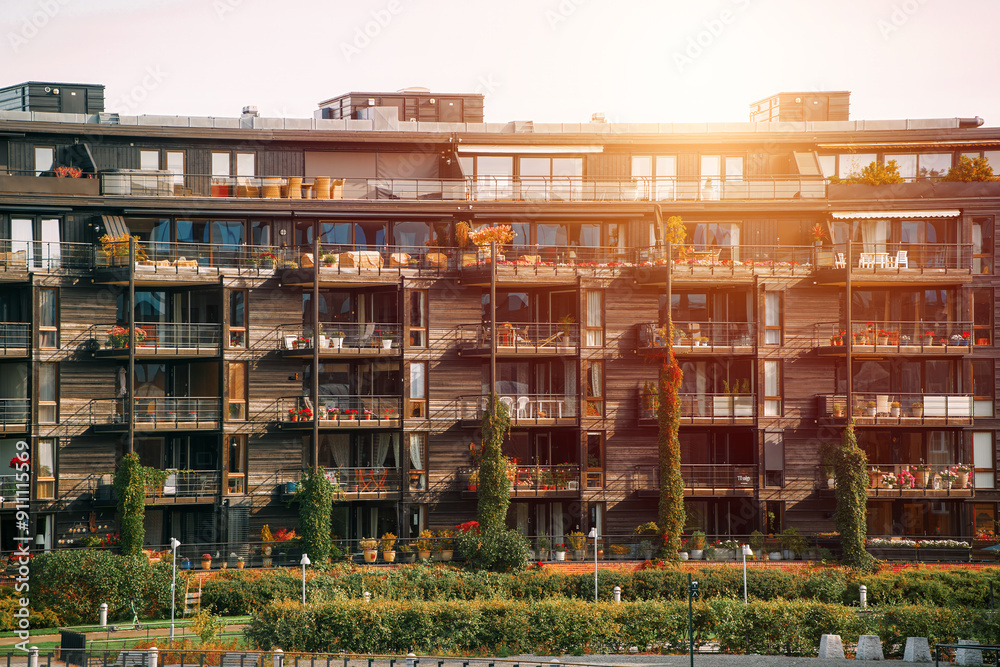 Contemporary apartment complex with various balconies Contemporary apartment complex with various balconies