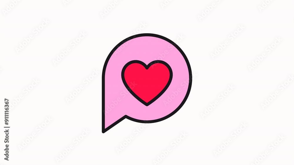motion icon Pink speech bubble with black outline containing red heart.
motion icon Pink speech bubble with black outline containing red heart.
