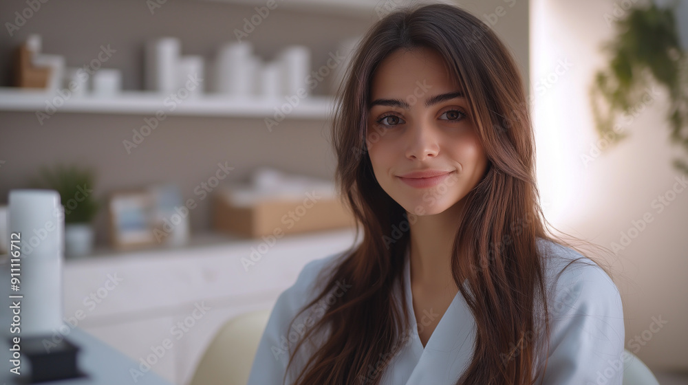 Young Woman in White Medical Attire Smiling in a Modern Clinic During Daylight Young Woman in White Medical Attire Smiling in a Modern Clinic During Daylight