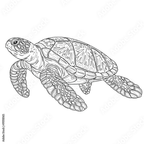 Turtle.Coloring book antistress for children and adults. 