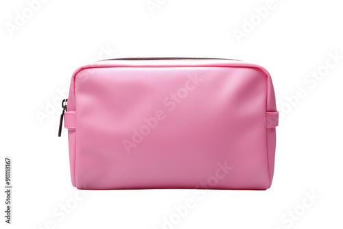 The Blushing Travelers Treasure: A Pink Cosmetic Bag on a White Canvas on White or PNG Transparent Background. photo