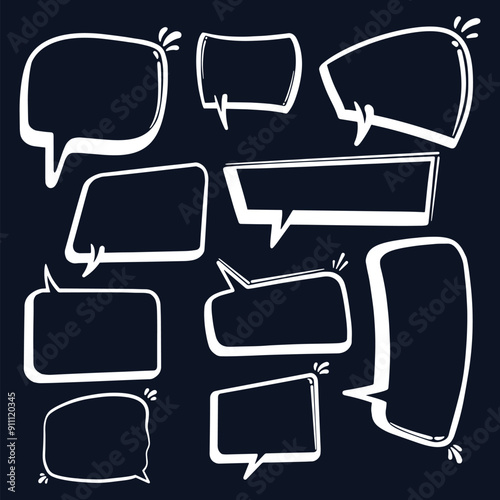 Bold Line Speech Bubble Cartoon Conversation text box set