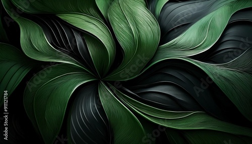 Wallpaper Mural Dynamic Leaf Pattern: Green and Black Abstract Flow" Torontodigital.ca