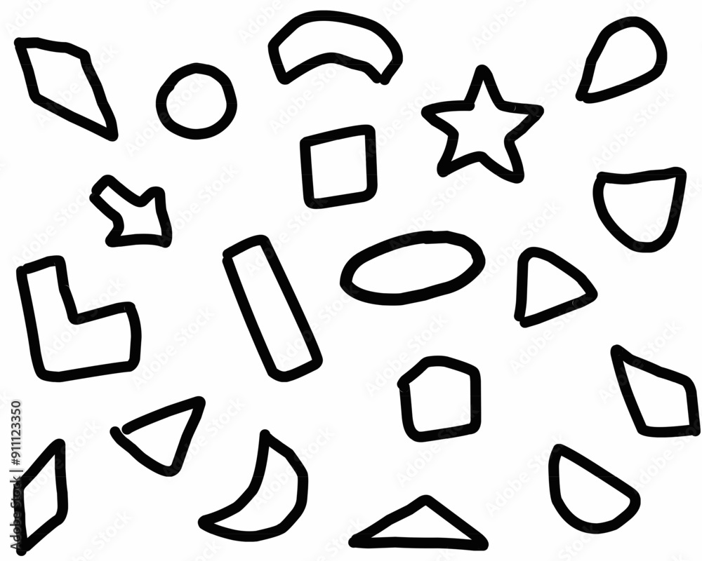 abstract geometric shape doodle art. children hand-drawn painting using a brush abstract geometric shape doodle art. children hand-drawn painting using a brush