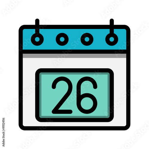 Calendar 26st date color linear icon. time, event, schedule and business symbols icons. Suitable for websites, UI, interfaces and mobile applications. photo