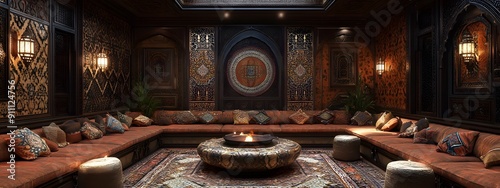 Opulent Moroccan Style Lounge with Plush Seating. Luxury interior design photo