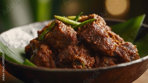 close view rendang indonesia photo