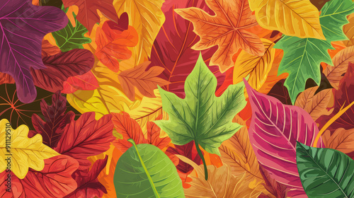 Vibrant fall autum leaves in shades of red, orange, yellow, and green