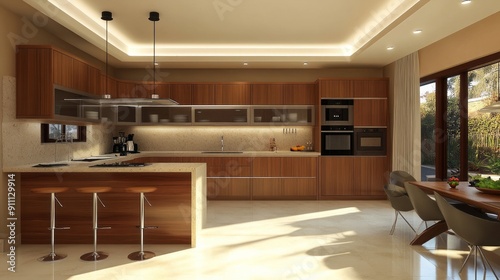 Modern Kitchen Interior Design with Wooden Cabinets