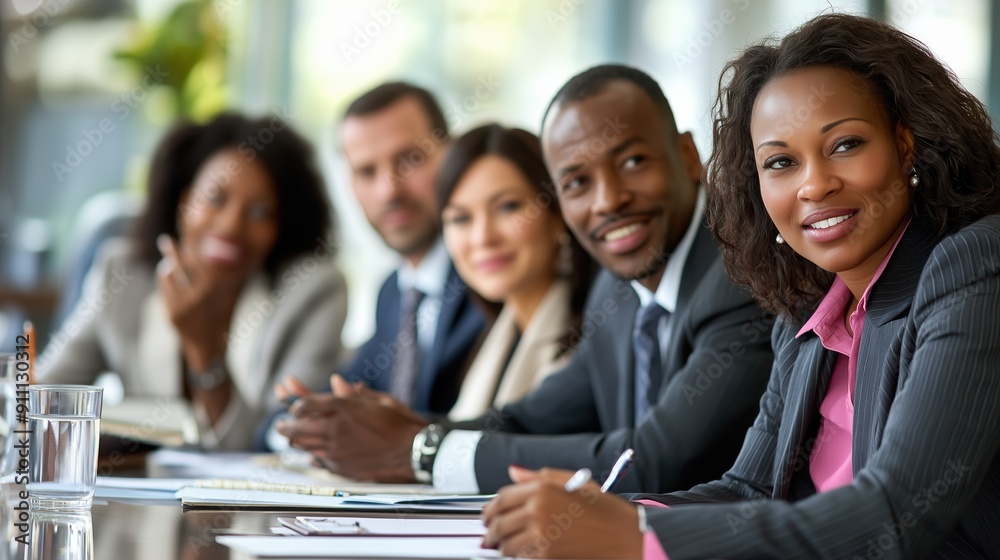 Fototapeta premium Business Meeting with Diverse Professionals in Modern Office