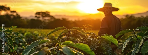 male farmer in the coffee field. Selective focus