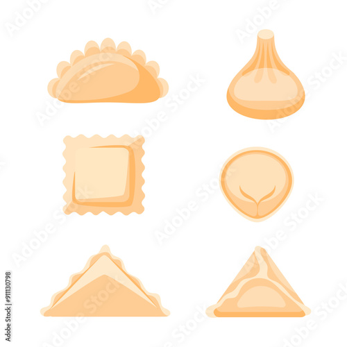 Dumplings of different shapes set. Cooking dumplings.