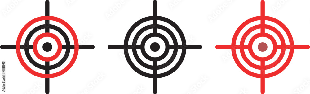 Sniper target pointer. Cursor marker, crosshairs collection. 8-bit sprite. Game development, mobile application. Isolated vector illustration. Dotted pop art illustration