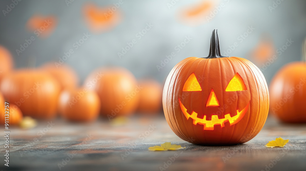 Discover a festive Halloween scene featuring a carved Jack O'Lantern amidst a vibrant pumpkin patch during the autumn harvest season. Discover a festive Halloween scene featuring a carved Jack O'Lantern amidst a vibrant pumpkin patch during the autumn harvest season.