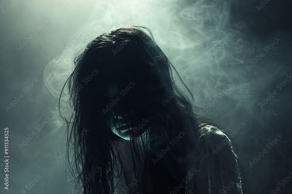 Image of ghosts spirits on a dark background in smoke generative AI concept Image of ghosts spirits on a dark background in smoke generative AI concept