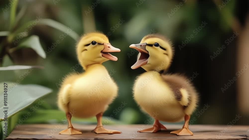 Cute ducklings on an old rustic wooden table in the garden Cute ducklings on an old rustic wooden table in the garden