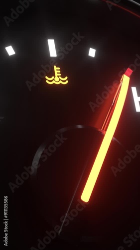 Car temperature gauge. Double Animation from cold to hot and from hot to cold. Illuminated needle board. Vertical Close-up view. Phone wallpaper	