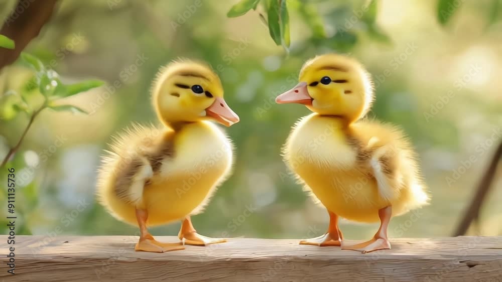 Cute ducklings on an old rustic wooden table in the garden Cute ducklings on an old rustic wooden table in the garden