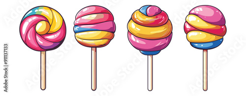 cartoon illustration lollipop candy on stick, generative ai