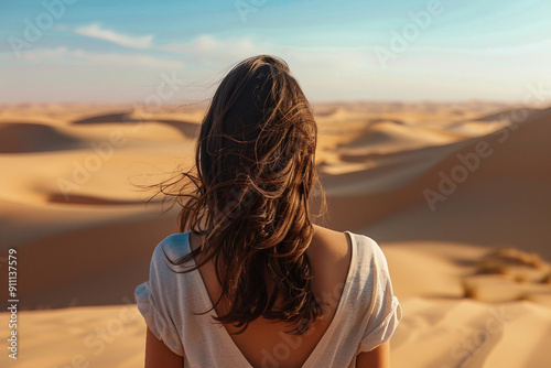 Visiting beautiful mysterious arabian country sandy hot climate desert traveling relaxing on nature, Generative AI picture