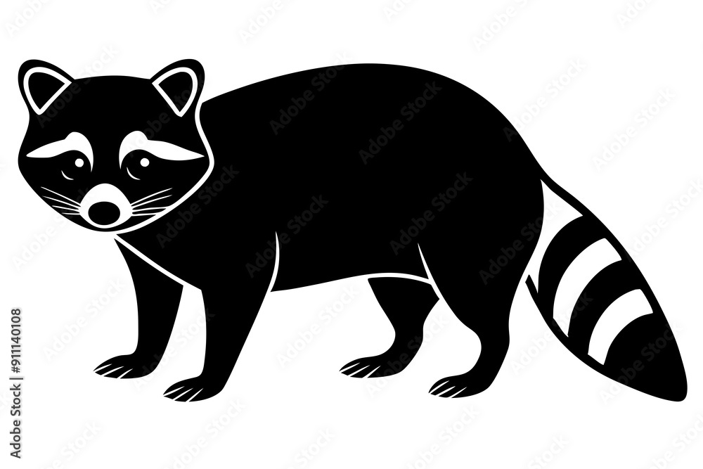 Raccoon silhouette, black raccoon vector illustration Raccoon silhouette, black raccoon vector illustration