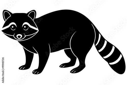 Raccoon silhouette, black raccoon vector illustration