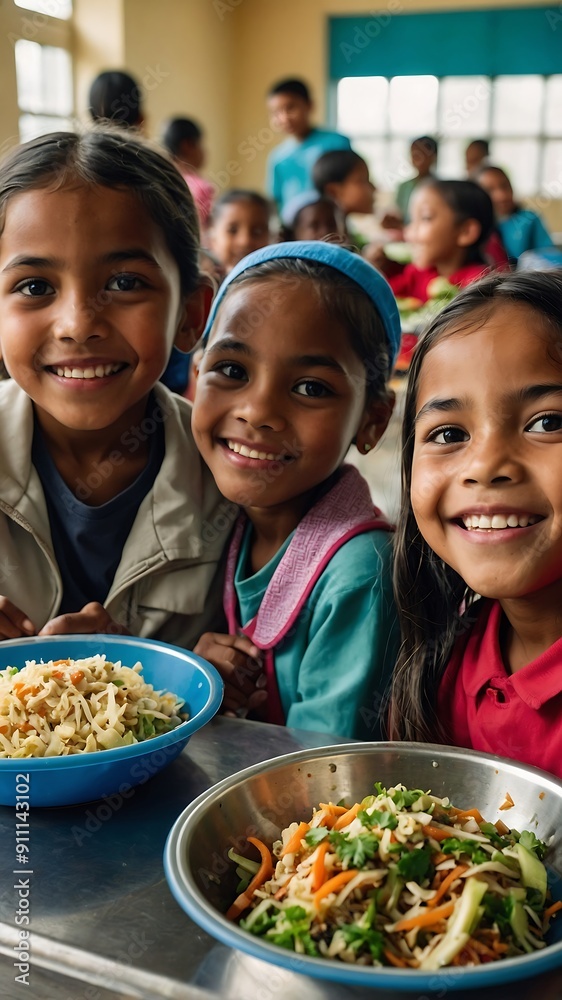 Children of different ethnicity enjoying nutritious Children of different ethnicity enjoying nutritious