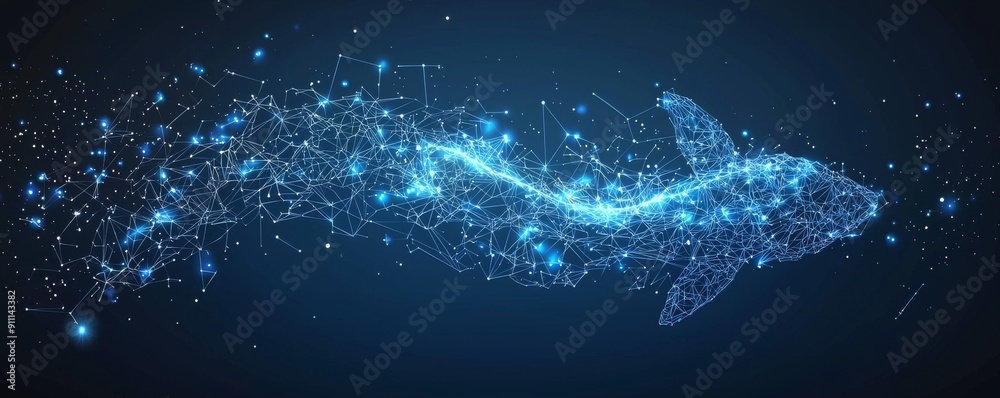 Pisces constellation wireframe illustration with glowing stars on dark blue background Pisces constellation wireframe illustration with glowing stars on dark blue background