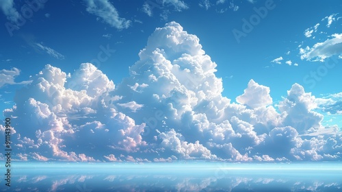 Majestic White Clouds Reflecting in Calm Blue Sky at Midday Over Serene Landscape photo