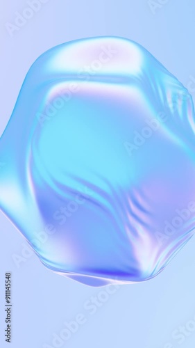 Biomorphic forms with holographic iridescent foil texture.Abstract blob 3d shape with light metallic rainbow colors.Smooth movements that change to the rhythm of the energy.Cloth,silk or latex texture
