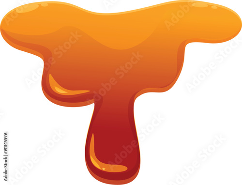 Thick, glossy caramel syrup is flowing downwards, creating a tempting visual