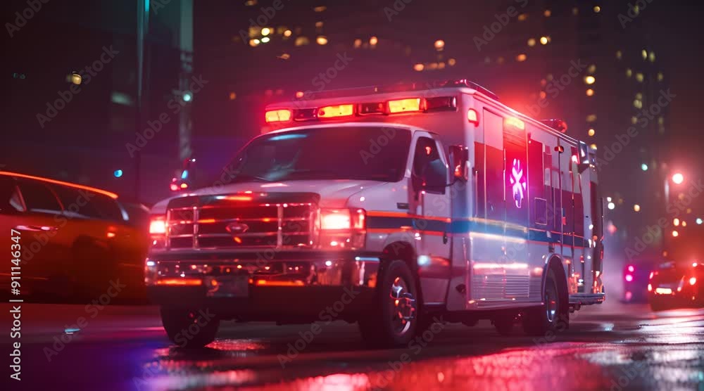 Ambulance in the City at Night Ambulance in the City at Night