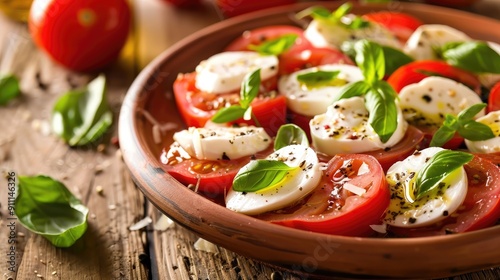 Italian caprese salad on a wooden table