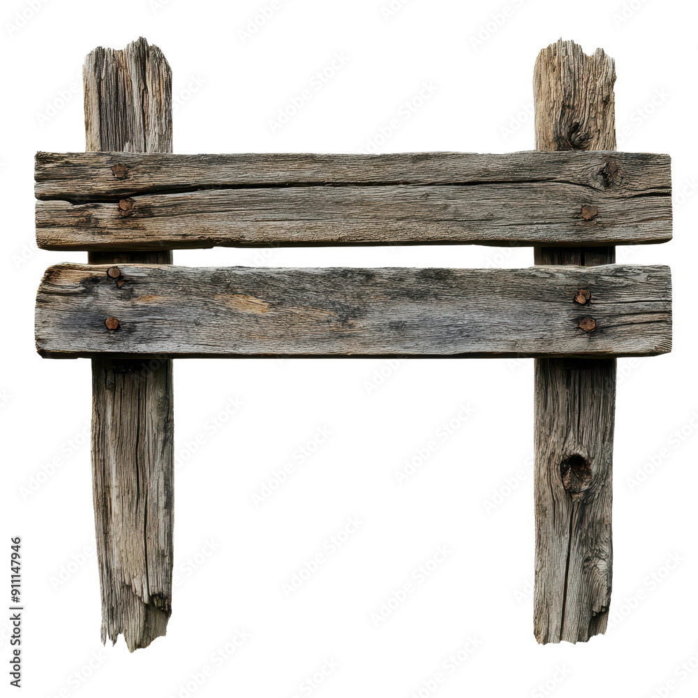 Weathered Wooden Fence Sign Isolated Against White Background Weathered Wooden Fence Sign Isolated Against White Background