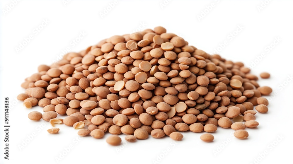 Naklejka premium Pile of lentils on white background