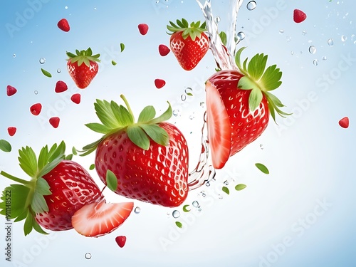 strawberry falling into milk