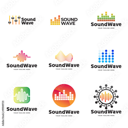 Set of Colorful music bars visualization vector graphic design template.